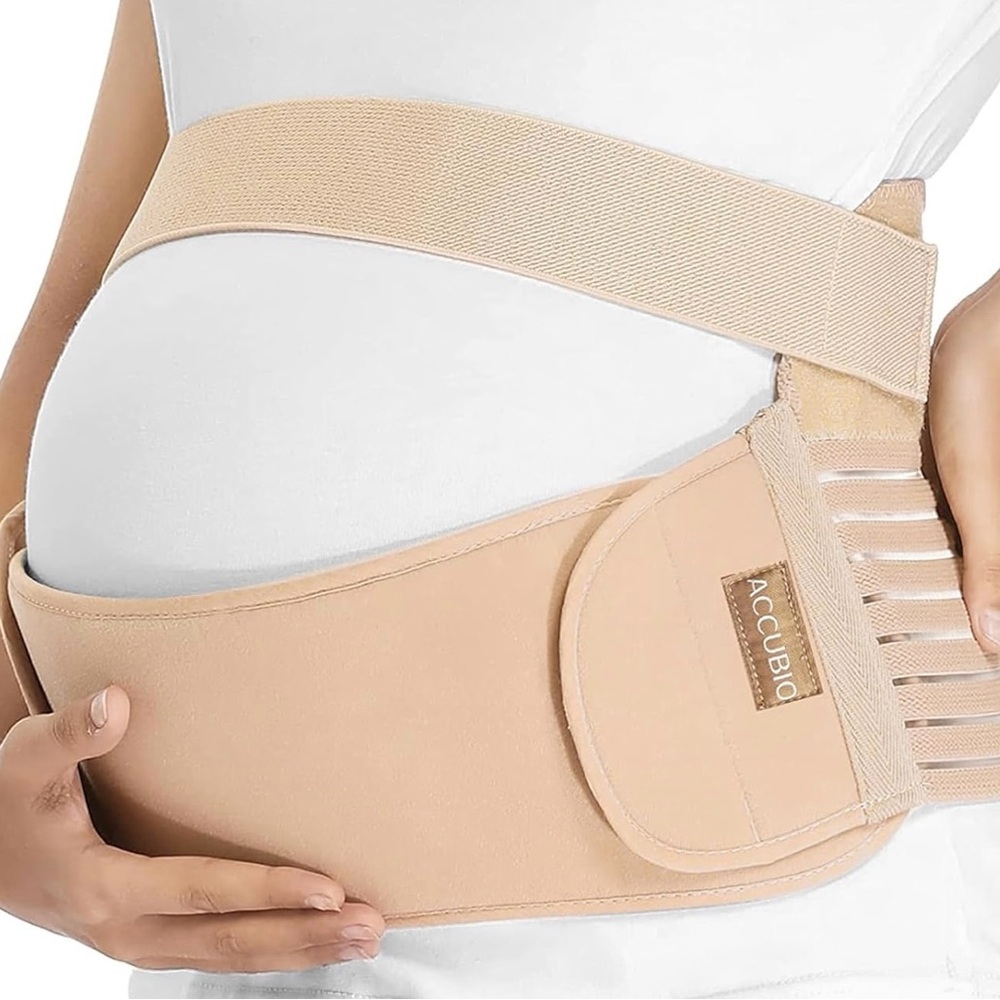 Accubio Beige Maternity Support Belt with adjustable straps.